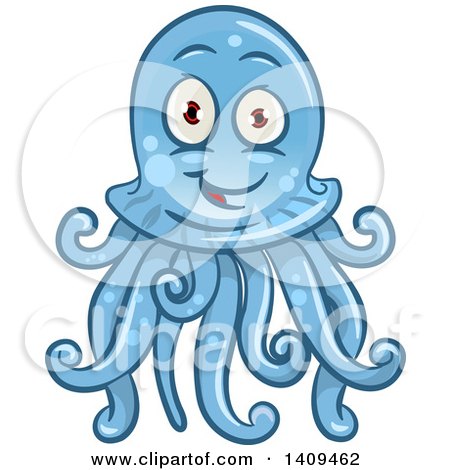 Clipart of a Cartoon Happy Blue Jellyfish - Royalty Free Vector Illustration by Vector Tradition SM