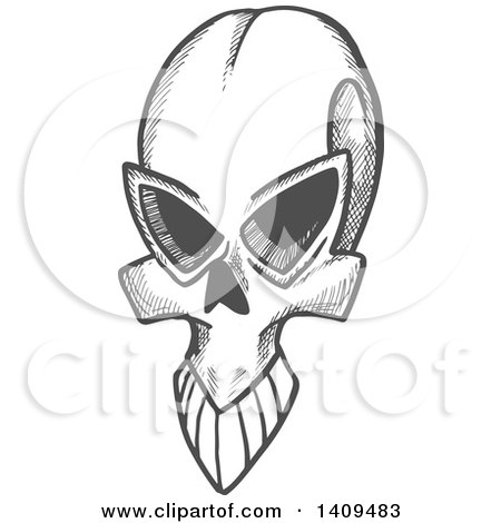 Clipart of a Gray Sketched Monster Skull - Royalty Free Vector Illustration by Vector Tradition SM
