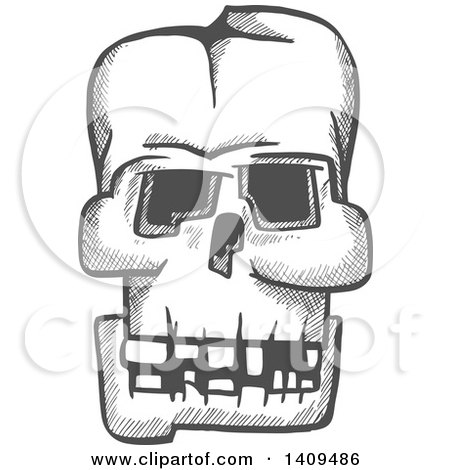 Clipart of a Sketched Gray Monster Skull - Royalty Free Vector Illustration by Vector Tradition SM