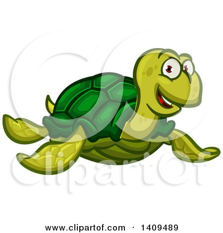 Clipart of a Cartoon Happy Green Sea Turtle - Royalty Free Vector Illustration by Vector Tradition SM