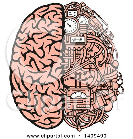 Clipart of a Half Human, Half Data Processing Center Brain - Royalty Free Vector Illustration by Vector Tradition SM