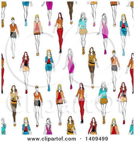 Clipart of a Seamless Background Pattern of Fashion Models - Royalty Free Vector Illustration by Vector Tradition SM