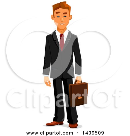 Clipart of a Caucasian Business Man Holding a Briefcase - Royalty Free Vector Illustration by Vector Tradition SM