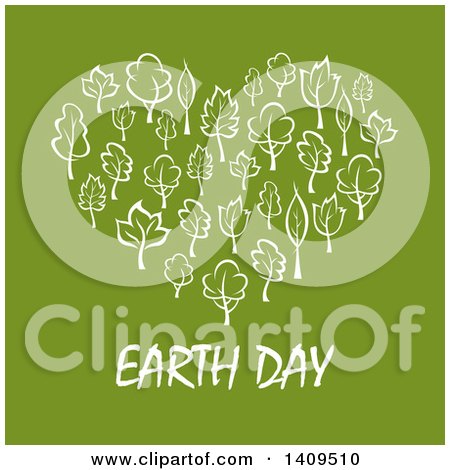 Clipart of a Heart Formed of White Leaves or Trees with Earth Day Text on Green - Royalty Free Vector Illustration by Vector Tradition SM
