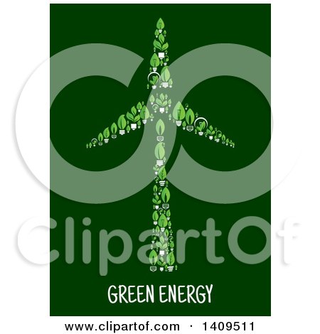 Clipart of a Wind Turbine Formed of Green Icons, with Text on Green - Royalty Free Vector Illustration by Vector Tradition SM