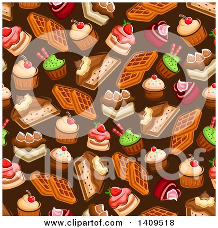 Clipart of a Seamless Background Pattern of Desserts - Royalty Free Vector Illustration by Vector Tradition SM