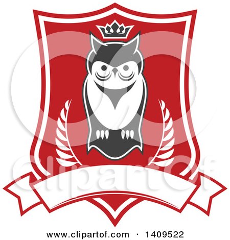 Clipart of a Red and White Shield with a Crowned Owl - Royalty Free Vector Illustration by Vector Tradition SM