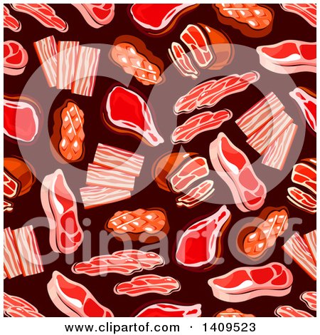 Clipart of a Seamless Background Pattern of Red Meat - Royalty Free Vector Illustration by Vector Tradition SM