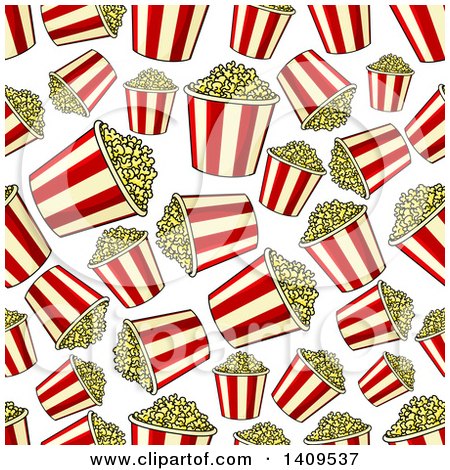 Clipart of a Seamless Background Pattern of Popcorn Buckets - Royalty Free Vector Illustration by Vector Tradition SM