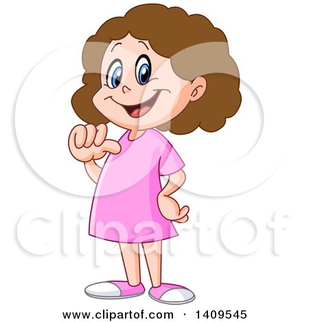 Clipart of a Cartoon Little Caucasian Girl Gesturing at Herself - Royalty Free Vector Illustration by yayayoyo