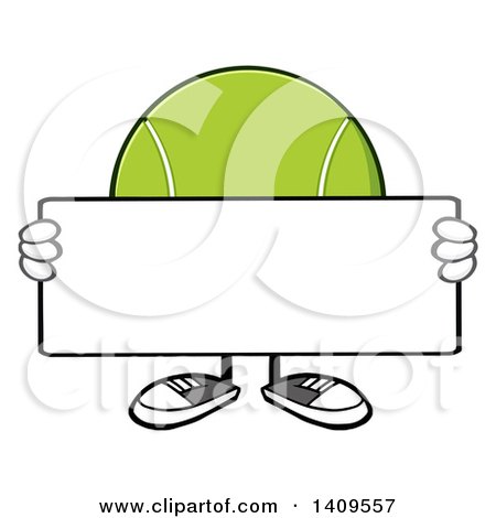 Clipart of a Cartoon Tennis Ball Character Mascot Holding a Blank Sign - Royalty Free Vector Illustration by Hit Toon
