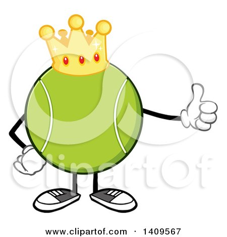 Clipart of a Cartoon Tennis Ball Character Mascot Wearing a Crown and Giving a Thumb up - Royalty Free Vector Illustration by Hit Toon