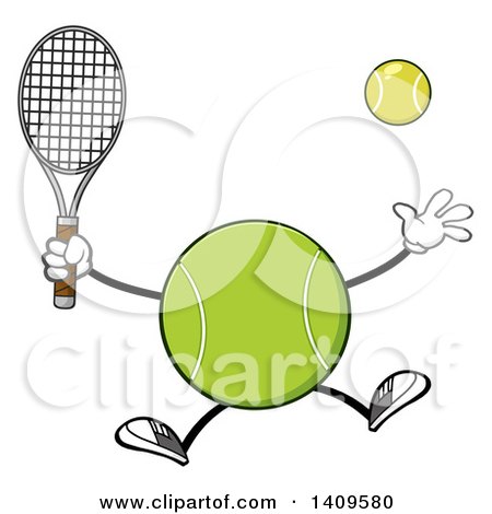 Clipart of a Cartoon Tennis Ball Character Mascot Jumping - Royalty Free Vector Illustration by Hit Toon