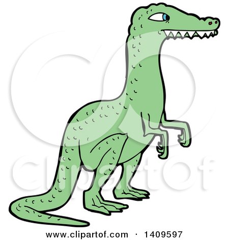 Clipart of a Cartoon Green Velociraptor Dinosaur - Royalty Free Vector Illustration by lineartestpilot