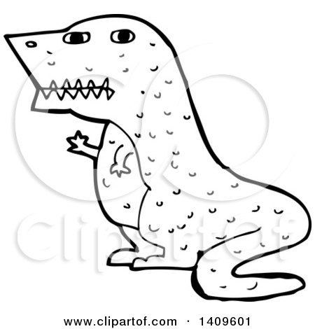 Clipart of a Cartoon Black and White Lineart Tyrannnosaurus Rex Dinosaur - Royalty Free Vector Illustration by lineartestpilot