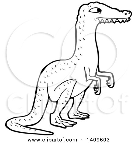 Clipart of a Cartoon Black and White Lineart Velociraptor Dinosaur - Royalty Free Vector Illustration by lineartestpilot