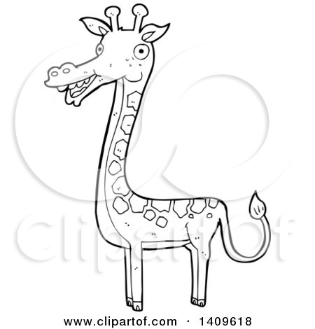 Clipart of a Cartoon Black and White Lineart Giraffe - Royalty Free Vector Illustration by lineartestpilot