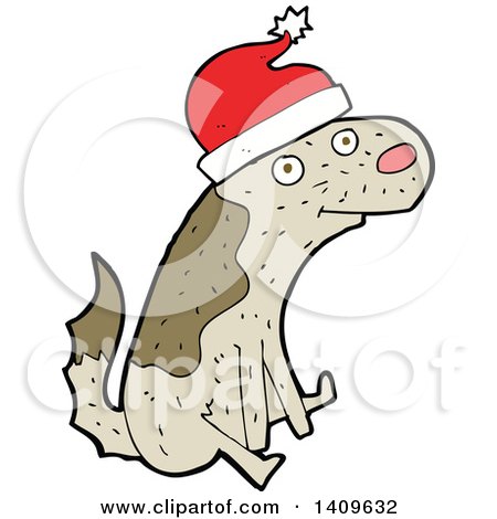 Clipart of a Cartoon Christmas Dog Scooting His Butt on the Floor - Royalty Free Vector Illustration by lineartestpilot