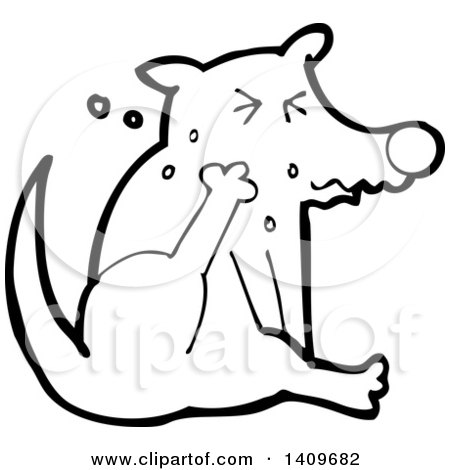 Clipart of a Cartoon Black and White Lineart Dog Scratching - Royalty Free Vector Illustration by lineartestpilot