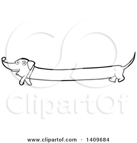 Clipart of a Cartoon Black and White Lineart Dachshund Dog - Royalty Free Vector Illustration by lineartestpilot