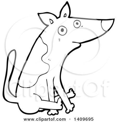 Clipart of a Cartoon Black and White Lineart Dog Scooting His Butt on the Floor - Royalty Free Vector Illustration by lineartestpilot