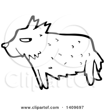 Clipart of a Cartoon Black and White Lineart Dog - Royalty Free Vector Illustration by lineartestpilot