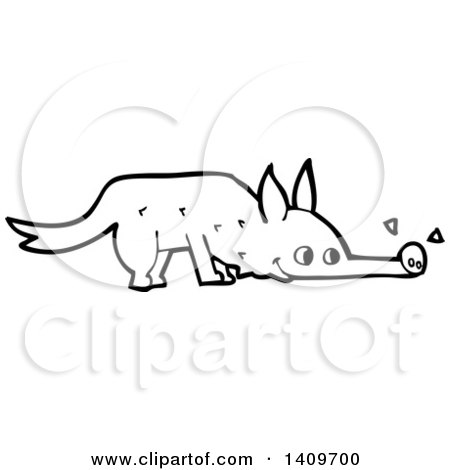Clipart of a Cartoon Black and White Lineart Dog Sniffing - Royalty Free Vector Illustration by lineartestpilot