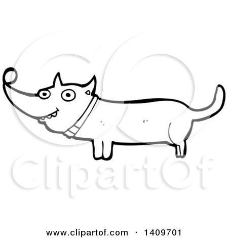 Clipart of a Cartoon Black and White Lineart Dachshund Dog - Royalty Free Vector Illustration by lineartestpilot