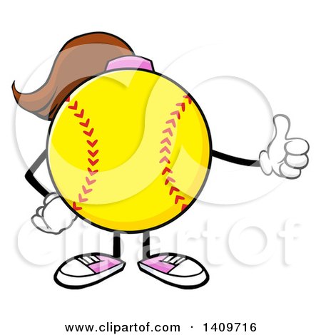Clipart of a Cartoon Female Softball Character Mascot Giving a Thumb up - Royalty Free Vector Illustration by Hit Toon