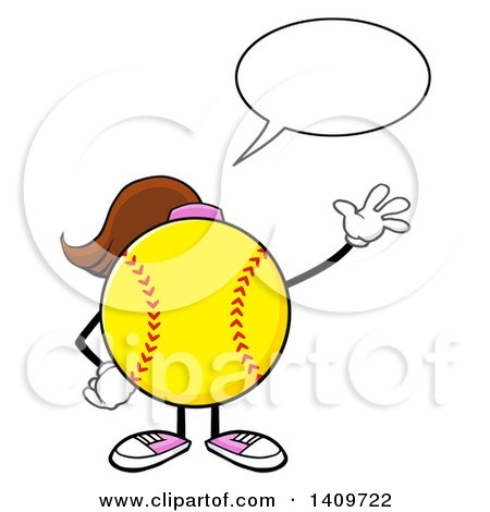 Clipart of a Cartoon Female Softball Character Mascot Talking and Waving - Royalty Free Vector Illustration by Hit Toon