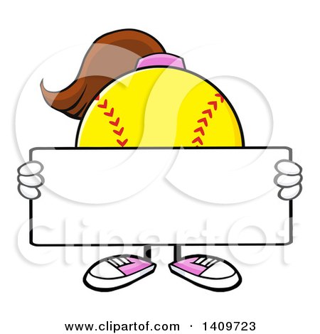 Clipart of a Cartoon Female Softball Character Mascot Holding a Blank Sign - Royalty Free Vector Illustration by Hit Toon