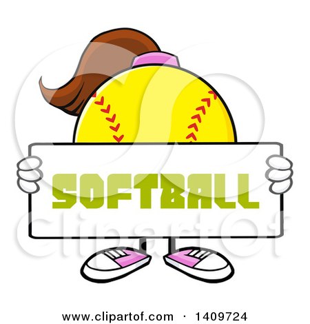 Clipart of a Cartoon Female Softball Character Mascot Holding a Sign - Royalty Free Vector Illustration by Hit Toon