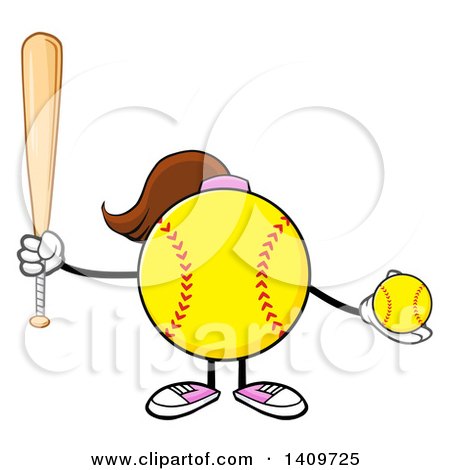 Clipart of a Cartoon Female Softball Character Mascot Holding a Bat and Ball - Royalty Free Vector Illustration by Hit Toon
