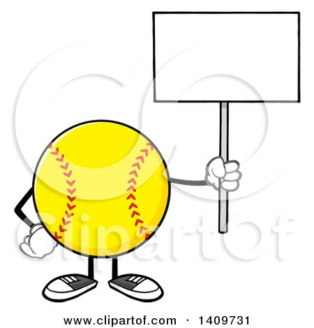 Clipart of a Cartoon Male Softball Character Mascot Holding up a Blank Sign - Royalty Free Vector Illustration by Hit Toon