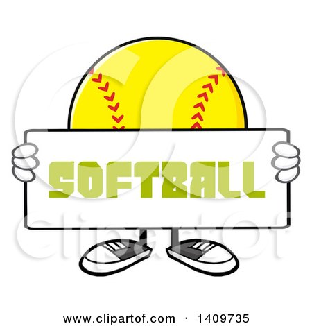 Clipart of a Cartoon Male Softball Character Mascot Holding a Sign - Royalty Free Vector Illustration by Hit Toon