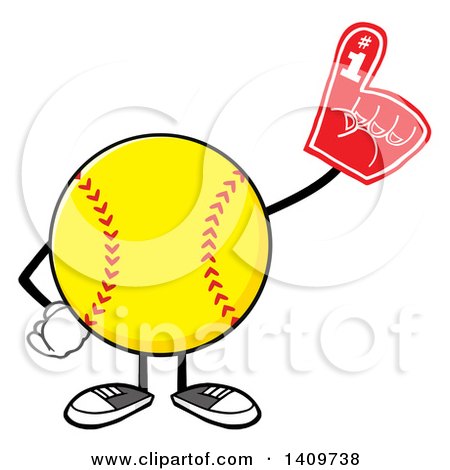 Clipart of a Cartoon Male Softball Character Mascot Wearing a Foam Finger - Royalty Free Vector Illustration by Hit Toon