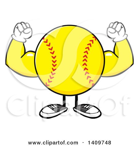 Clipart of a Cartoon Male Softball Character Mascot Flexing His Muscles - Royalty Free Vector Illustration by Hit Toon