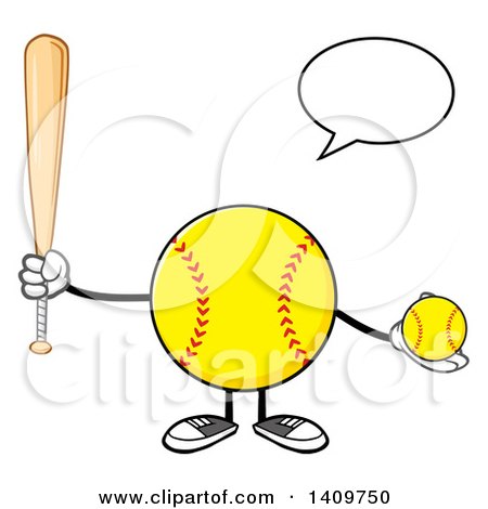 Clipart of a Cartoon Male Softball Character Mascot Talking, Holding a Bat and Ball - Royalty Free Vector Illustration by Hit Toon