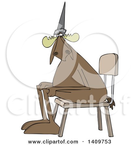 Cartoon Clipart of a Moose Wearing a Dunce Hat and Sitting in a Chair - Royalty Free Vector Illustration by djart
