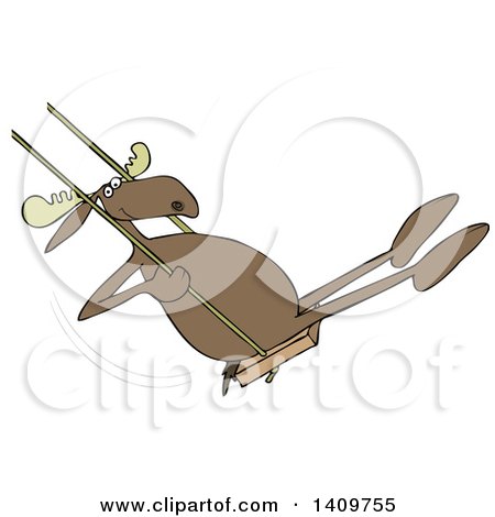 Cartoon Clipart of a Moose Playing on a Swing - Royalty Free Vector Illustration by djart