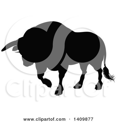 Clipart of a Silhouetted Black Bull - Royalty Free Vector Illustration by AtStockIllustration