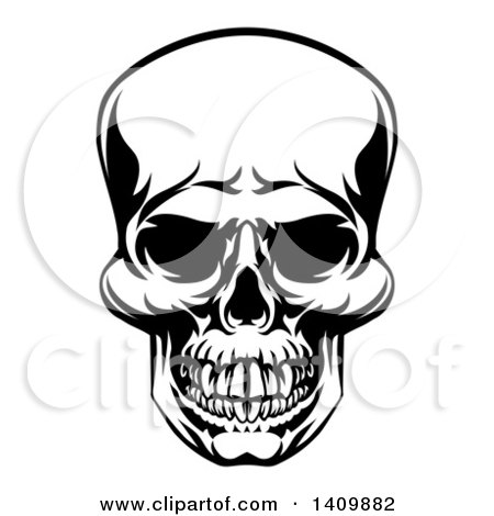 Clipart of a Black and White Grinning Skull - Royalty Free Vector Illustration by AtStockIllustration