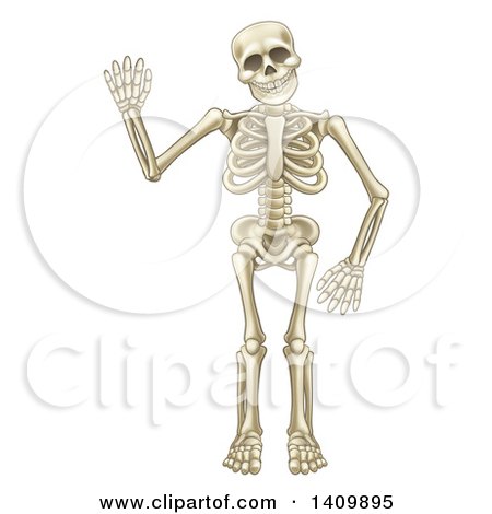 Clipart of a Happy Cartoon Skeleton Character Waving - Royalty Free Vector Illustration by AtStockIllustration
