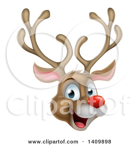 Clipart of a Happy Rudolph Red Nosed Reindeer Face - Royalty Free Vector Illustration by AtStockIllustration