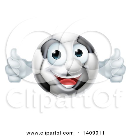 Clipart of a Cartoon Happy Soccer Ball Mascot Giving Two Thumbs up - Royalty Free Vector Illustration by AtStockIllustration