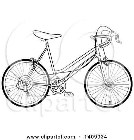 Clipart of a Black and White 10 Speed Bicycle - Royalty Free Vector Illustration by djart