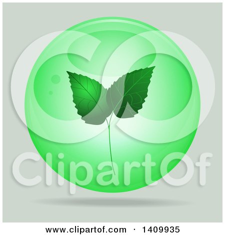 Clipart of a 3d Green Bubble Sphere with Leaves, on Gray - Royalty Free Vector Illustration by elaineitalia