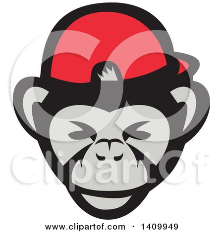 Clipart of a Chimpanzee Baseball Player Wearing Cap Backwards - Royalty Free Vector Illustration by patrimonio