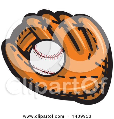 Clipart of a Cartoon Baseball in a Glove - Royalty Free Vector Illustration by patrimonio
