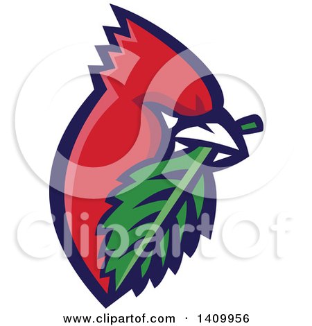 Clipart of a Retro Cartoon Red Cardinal Bird with a Leaf in His Mouth - Royalty Free Vector Illustration by patrimonio
